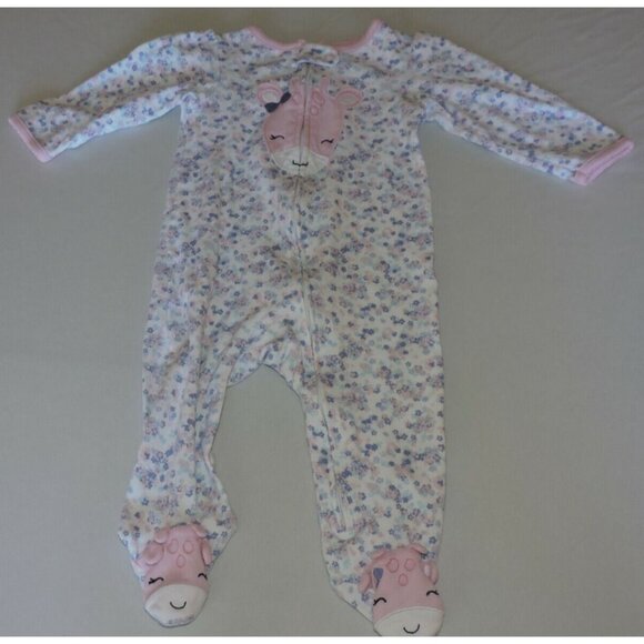 Carter's Other - Carters Sheep Bodysuit One Piece Flowers Pink Pajamas Baby Girl Footed Zips 9M